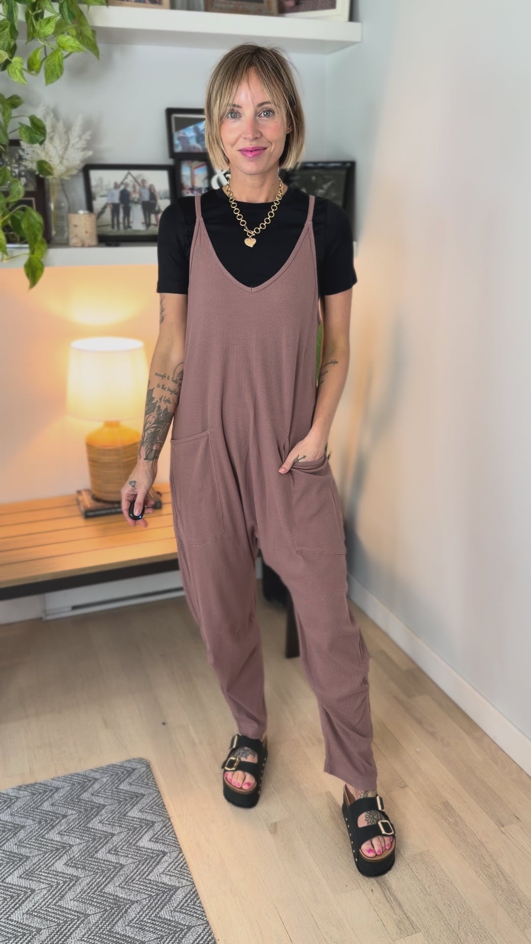 Reece Rib Knit Jumpsuit- WOODROSE