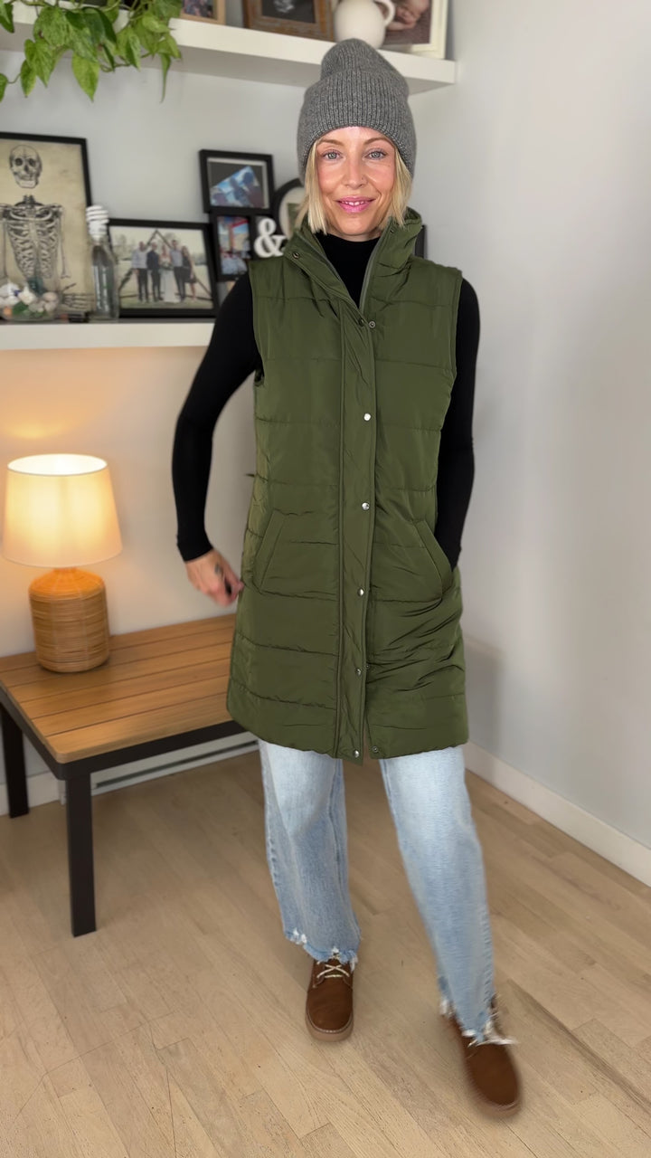 MICHELLE MAE Harlow Cling-Free Longline Vest- DARK OLIVE