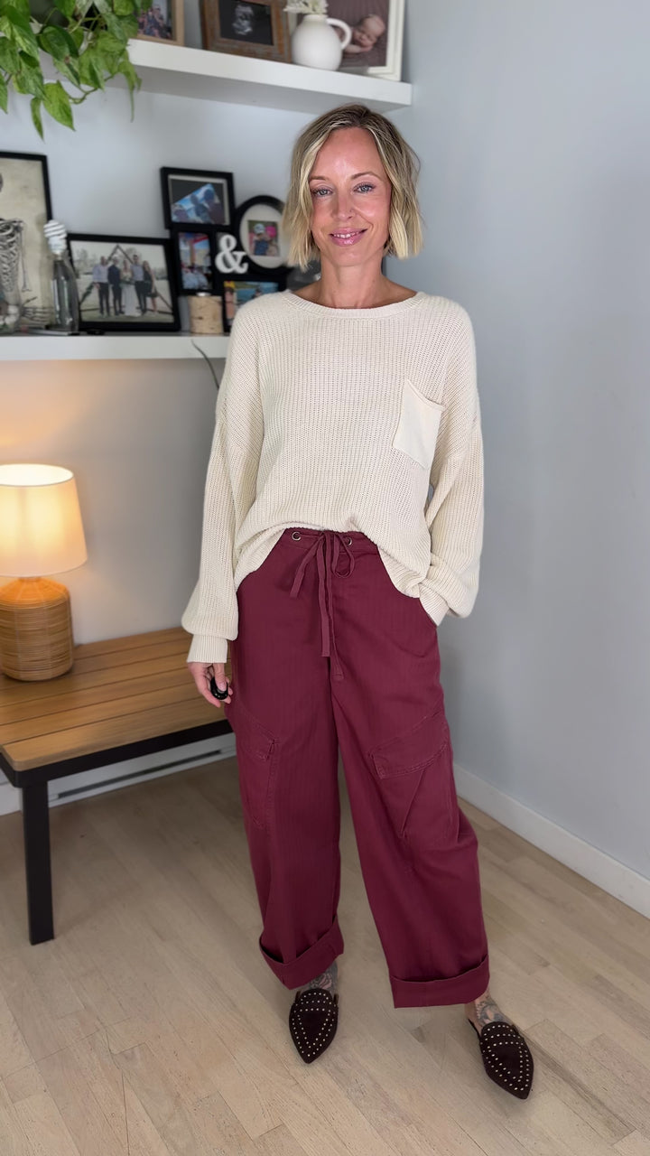 Sunday Raw Edge Pocket Sweater- CREAM