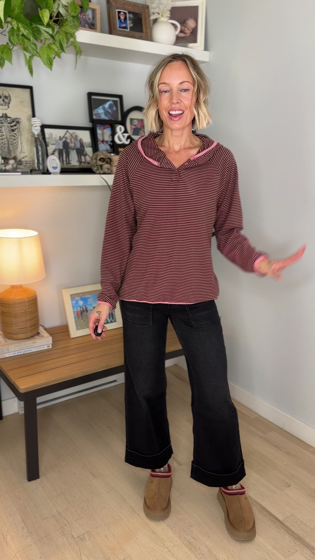 Aster Microfleece Hooded Henley Pullover- PINK BLUSH