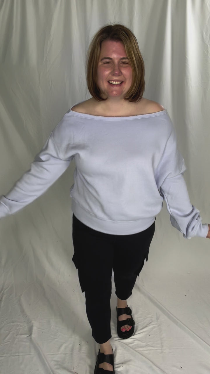 Janice Fleece Off Shoulder Top- IRIS-FINAL SALE
