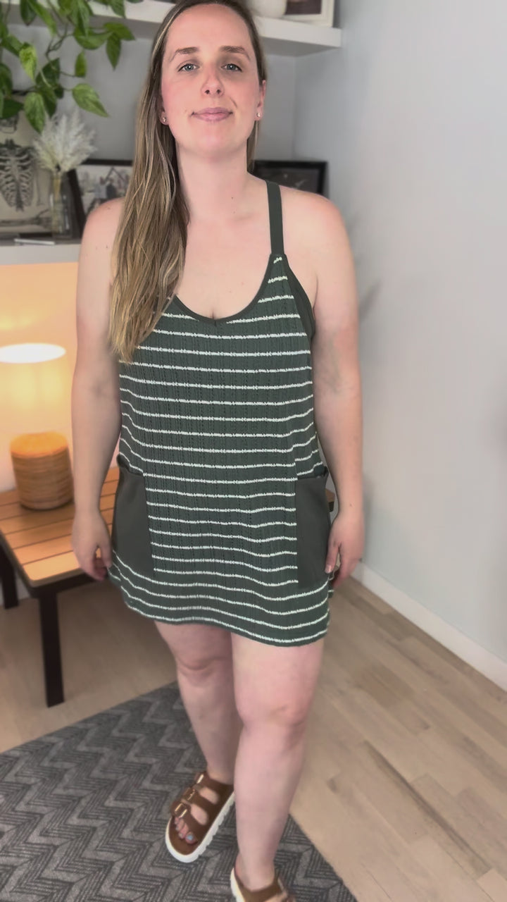 Mono B Samantha Crochet Romper Dress- ELDERGREEN/WHITE