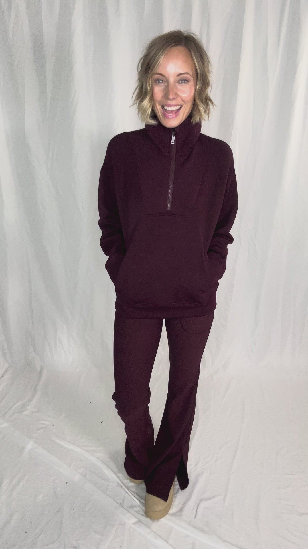 Everett Modal 1/2 Zip Mock Neck Pullover- DARK CHERRY