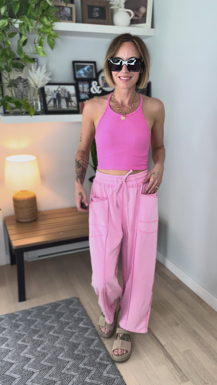 Amery Mineral Washed Barrel Pant- CANDY PINK