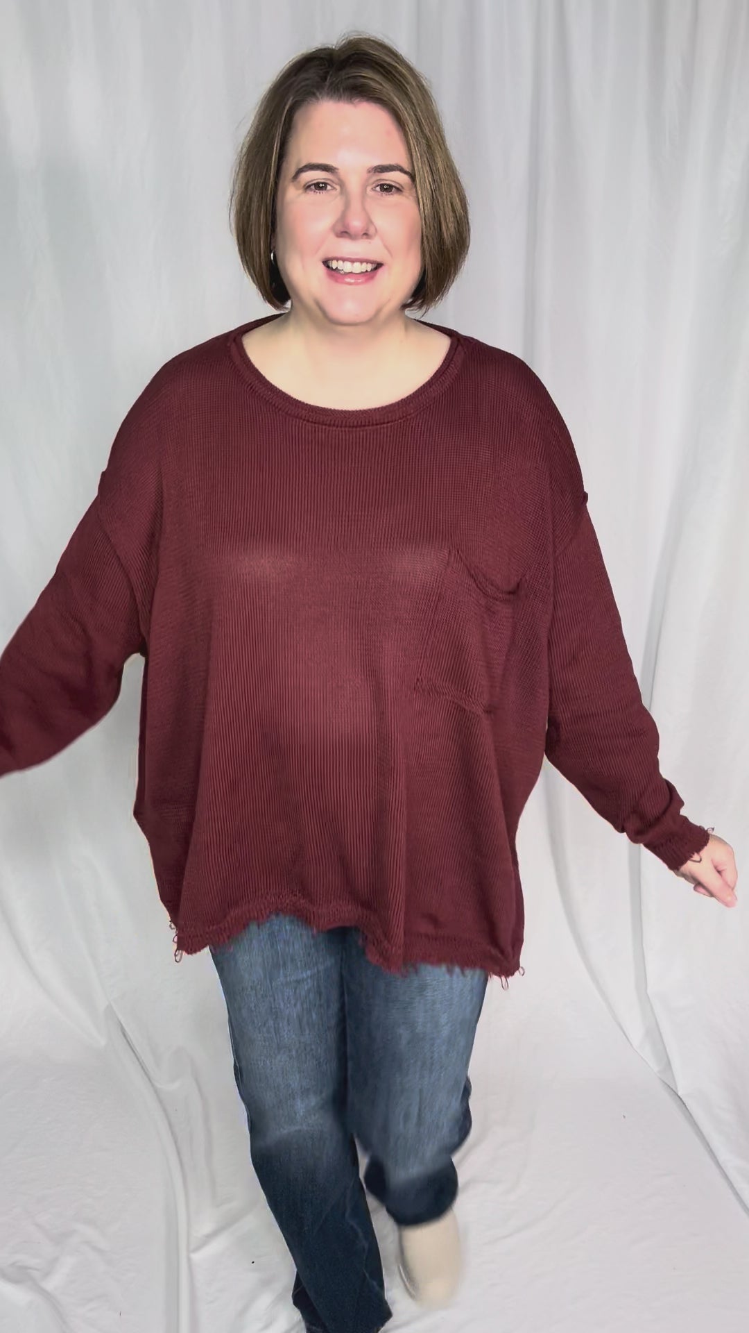 Sona Distressed Tunic SweaterSweater- MAHOGANY