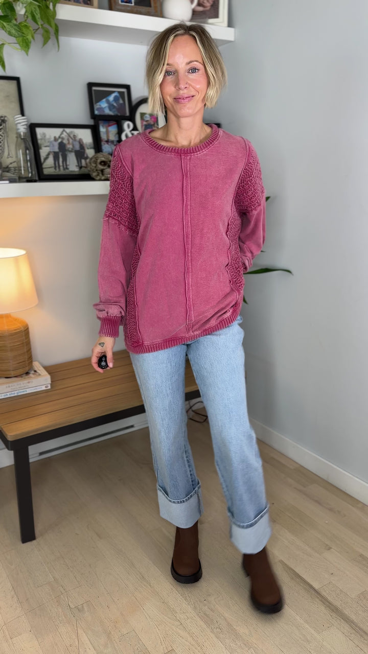 Victoria Washed Cotton Sweater- RASPBERRY