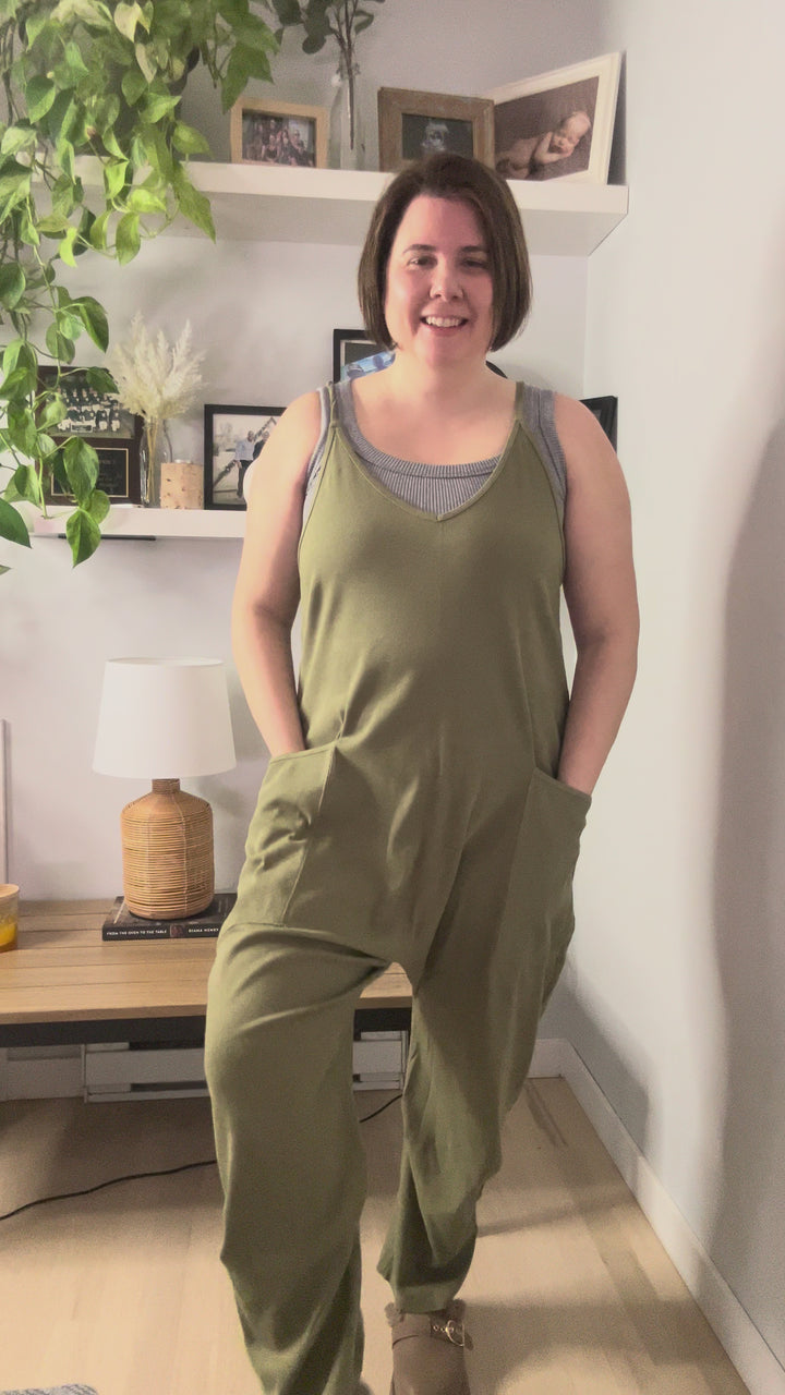 Reece Rib Knit Jumpsuit- OLIVE