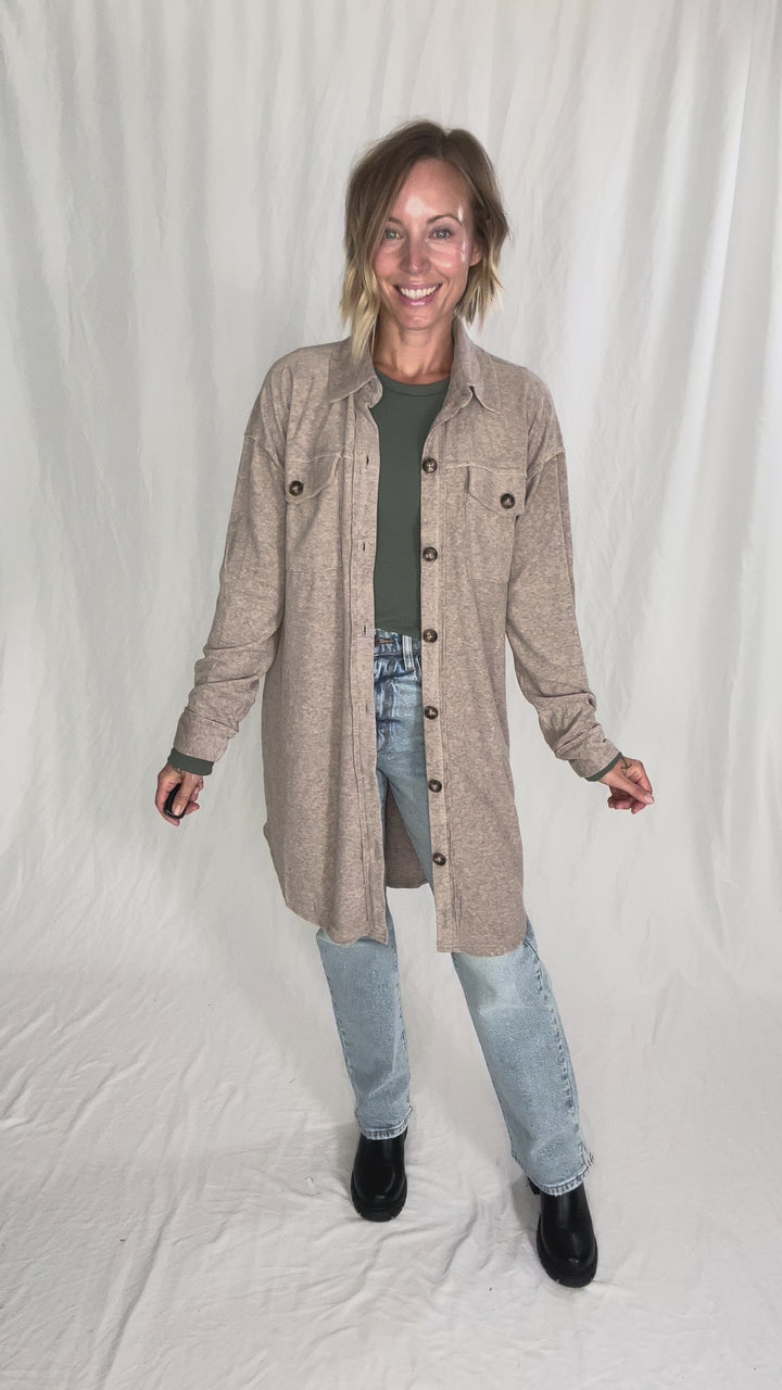 Taylor Brushed Knit Longline Shacket- MOCHA