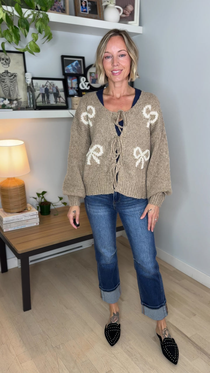 Pinella Ribbon Cardigan- TAUPE