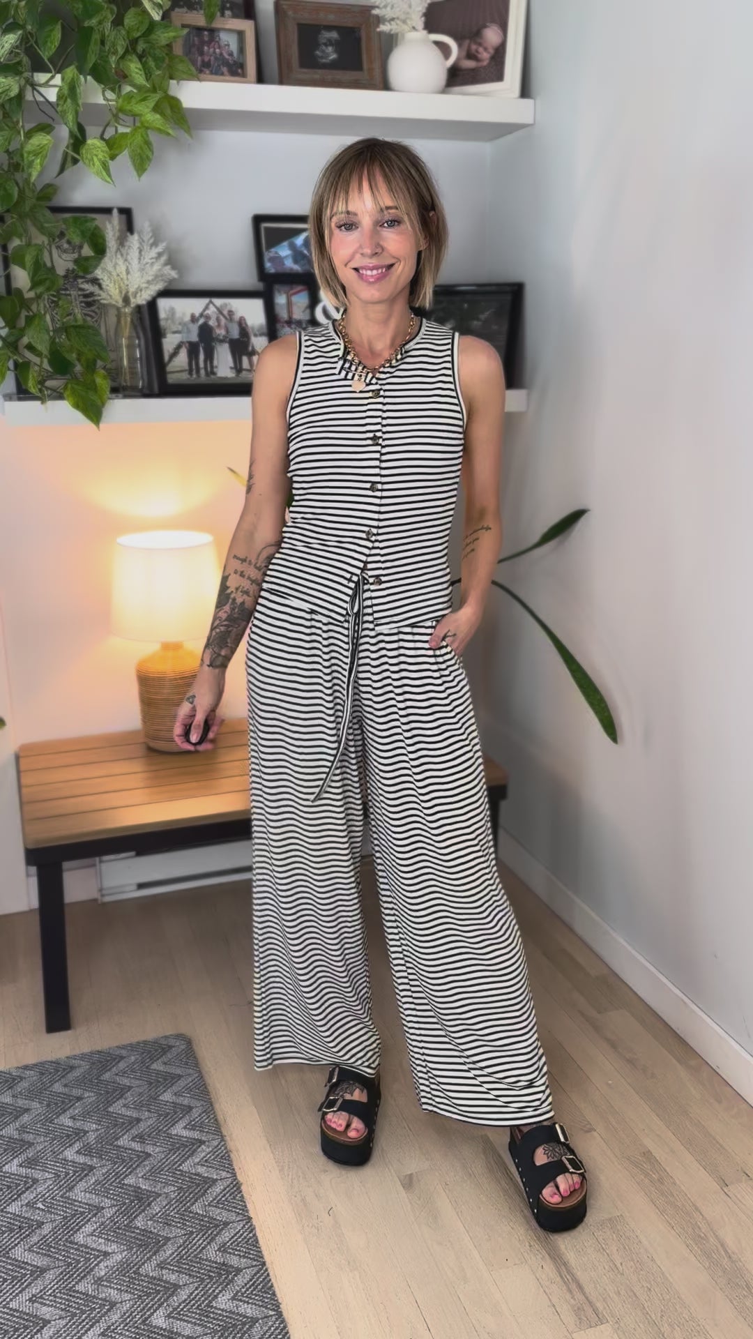Maple Striped Knit Set- BLACK