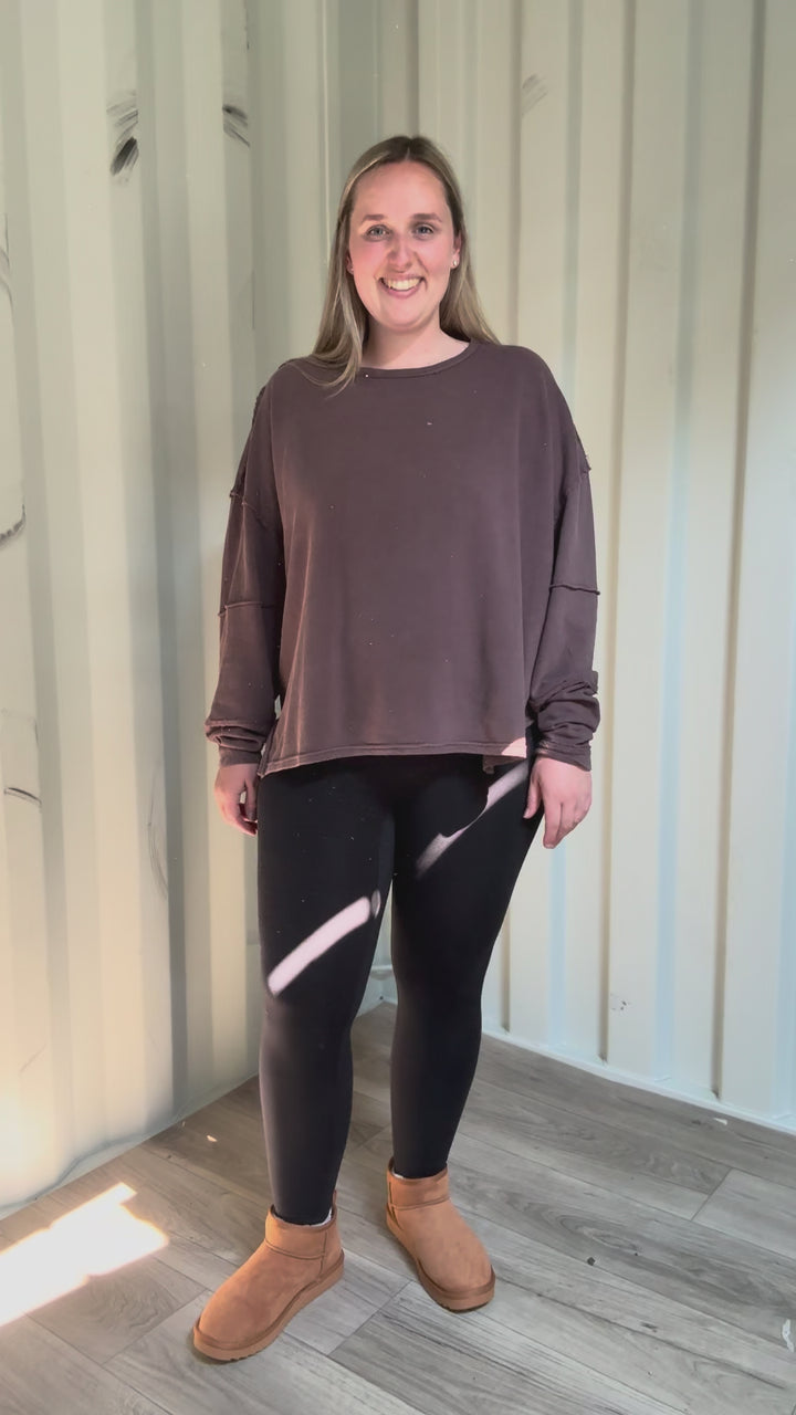 Mono B Jacey Classic Cotton Pullover- COFFEE