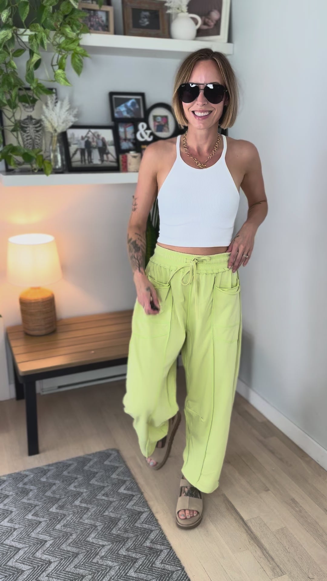 Amery Mineral Washed Barrel Pant- LIME