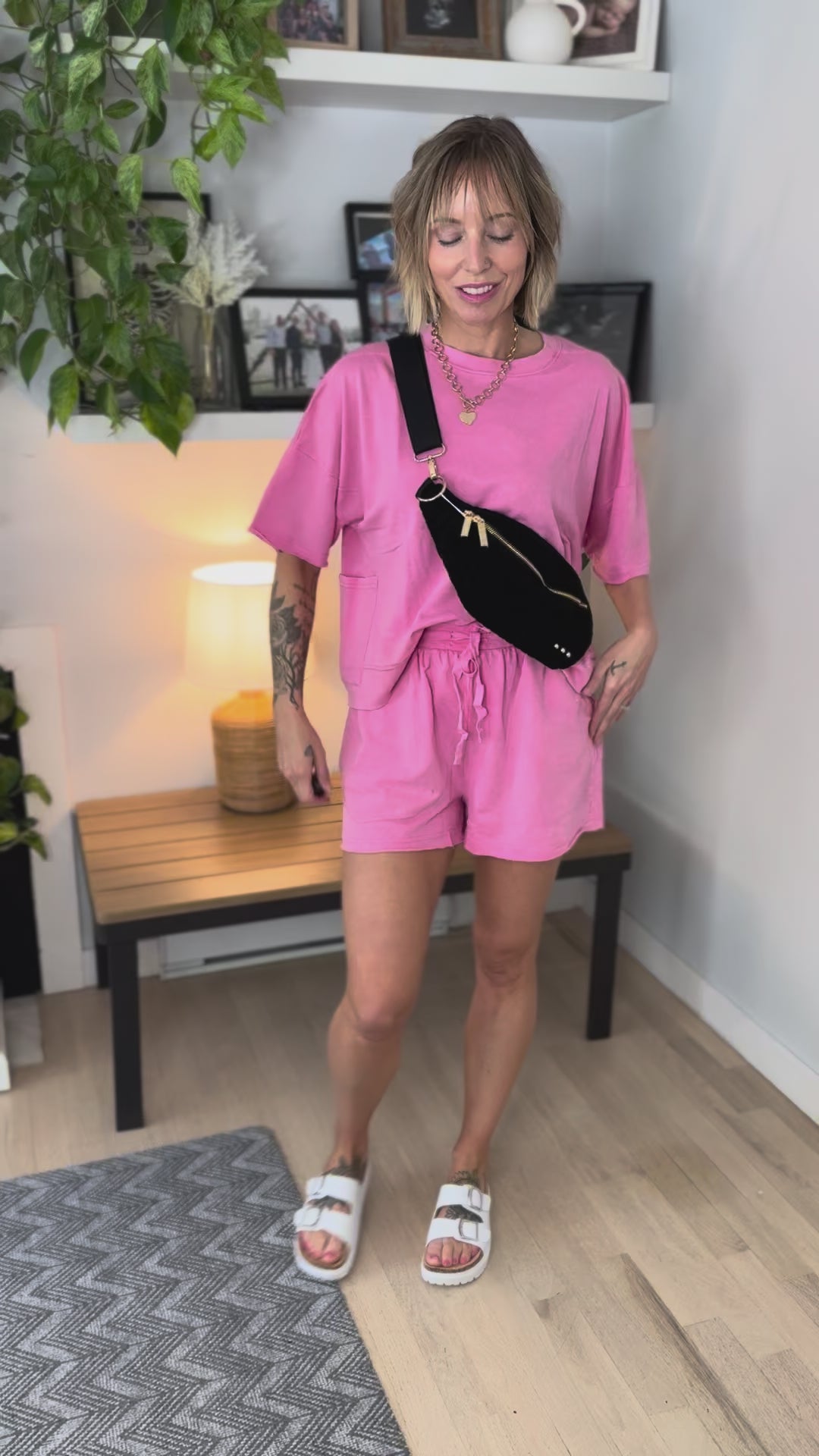 Annastacia Top and Shorts Set- PINK