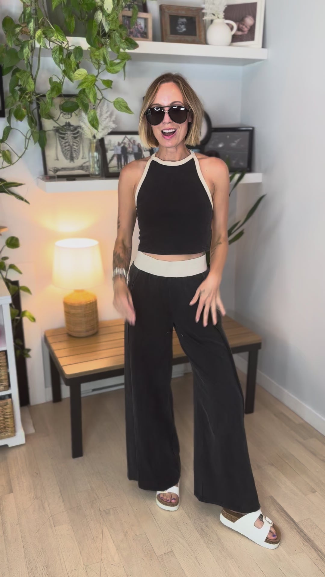 Clementine Ribbed Racerback Tank & Pant Set- ASH BLACK