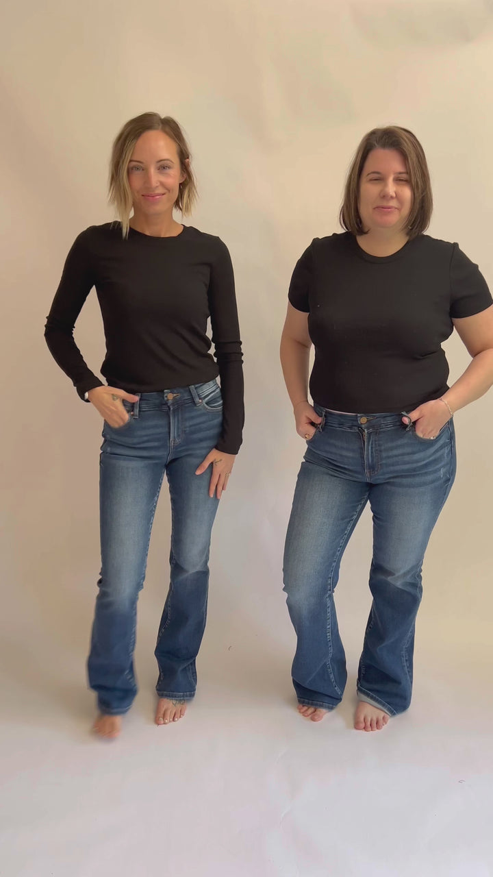 RISEN Darla High Rise Boot Cut Jeans- DARK WASH