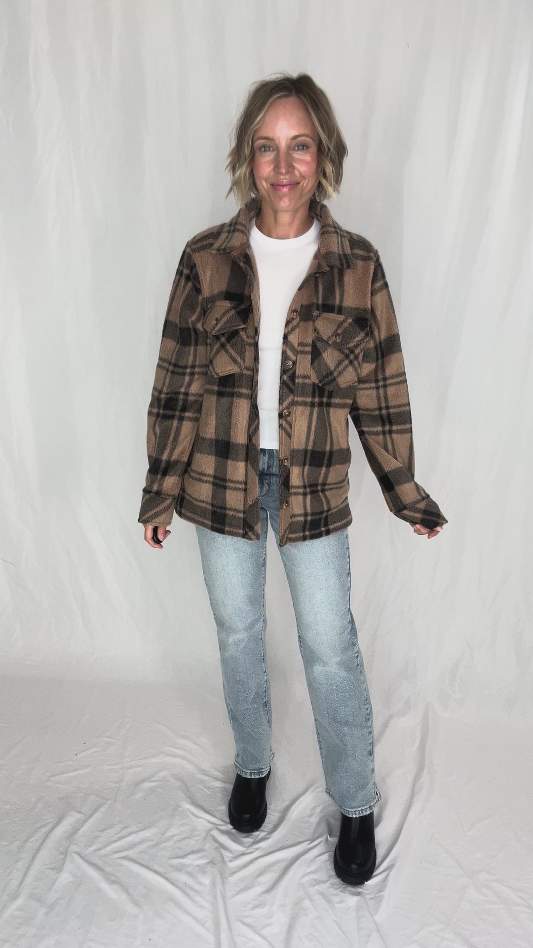 THREAD & SUPPLY Santa Fe Fleece Jacket- PECAN BLACK PLAID-FINAL SALE