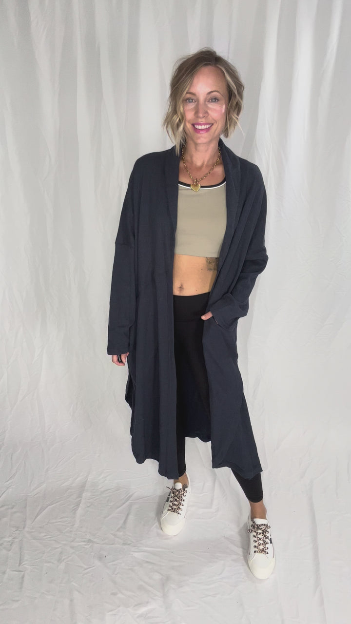 Ginny Thermal Knit Oversized Cardigan- DARK NAVY-FINAL SALE