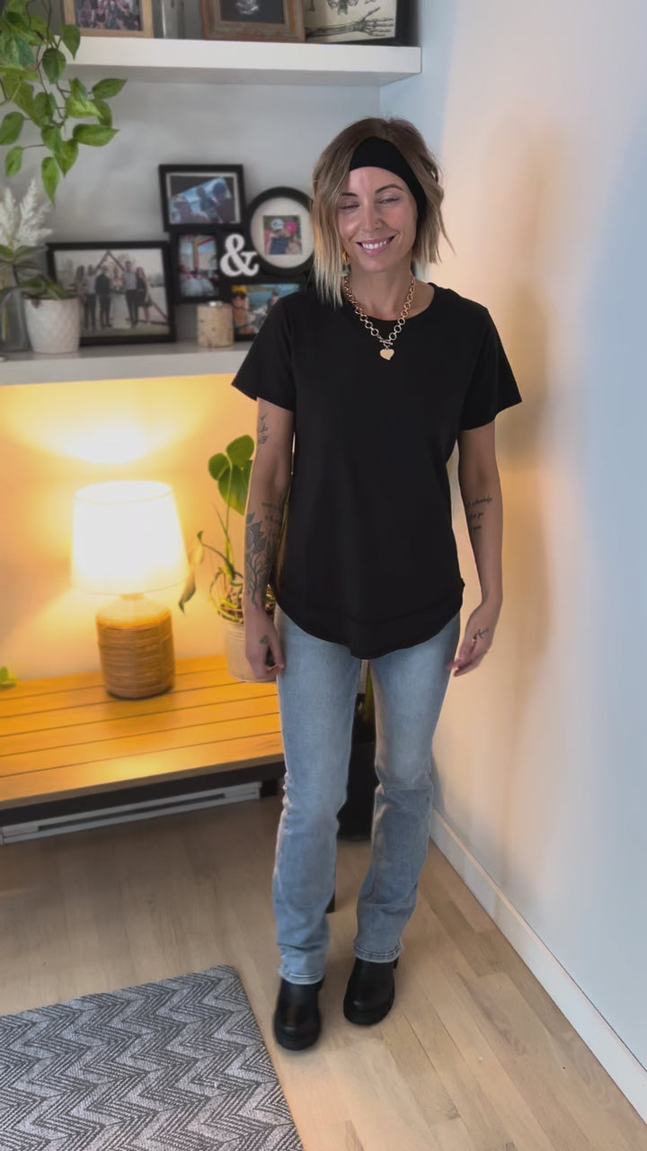 MONO B Arlene Soft Curve Pima Cotton Tee- BLACK