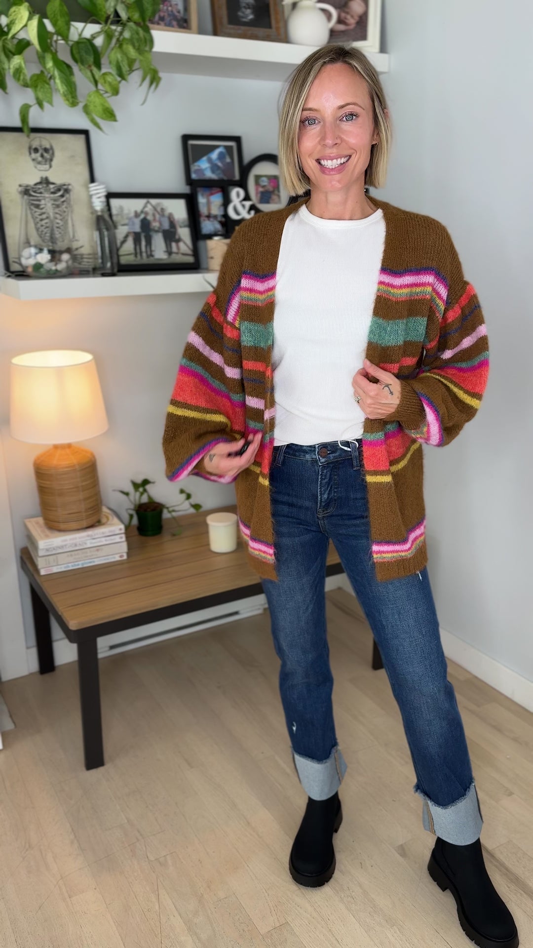 Sagara Sunset Carnival Stripe Cardigan- MOCHA LATTE
