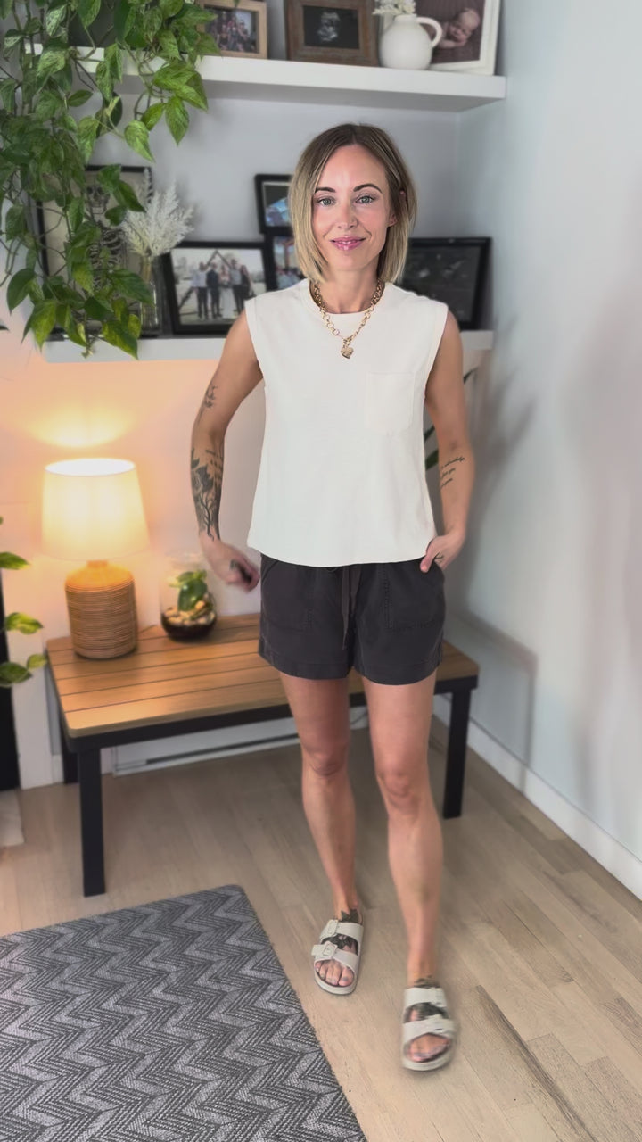 Zosia Cotton Pocket Tank- CREAM-FINAL SALE