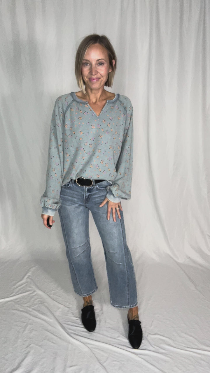 Tess Thermal Knit Long Sleeve- WASHED DENIM-FINAL SALE *L*