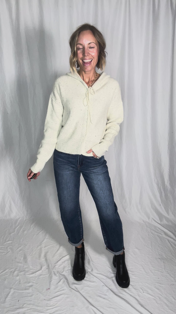 Caroline Button Up Hooded Sweater- OATMEAL