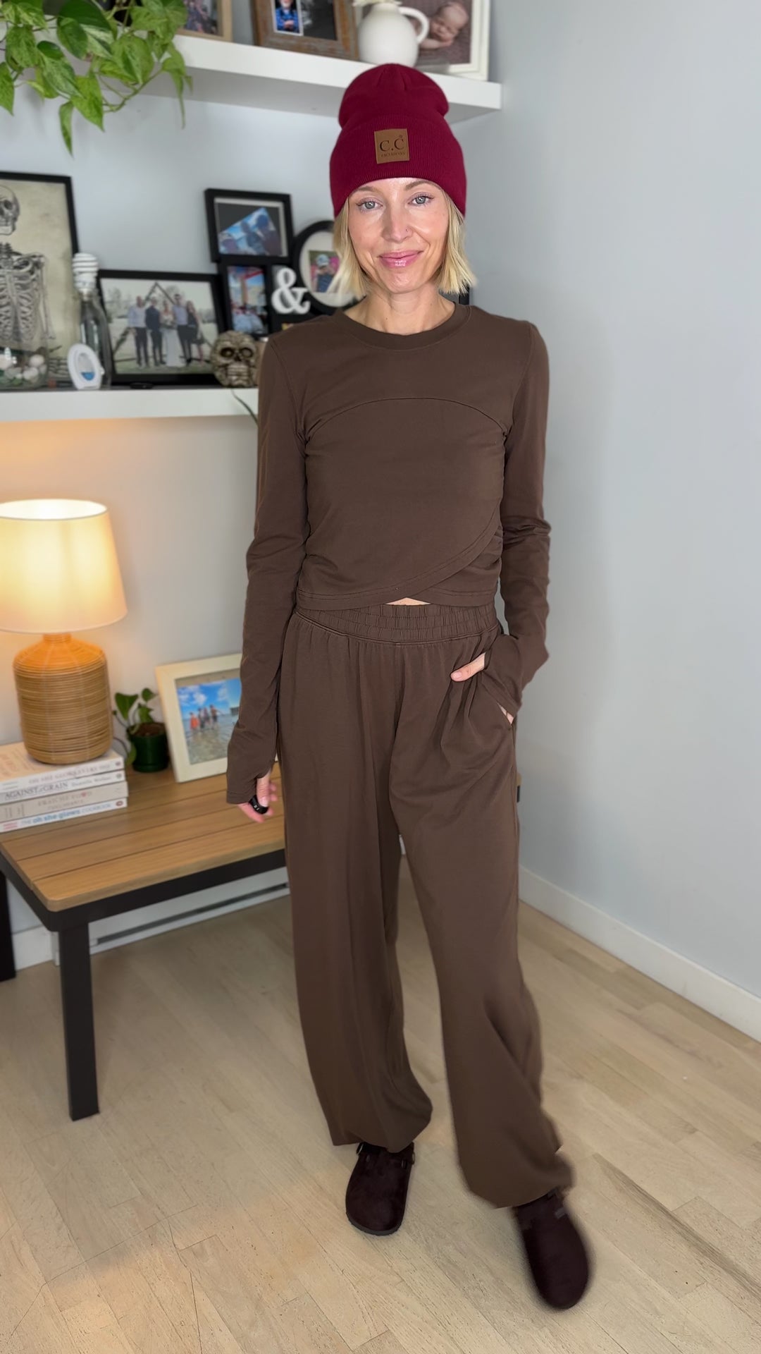 Mari Stretch Cotton Long Sleeve Crossover Set- MOCHA