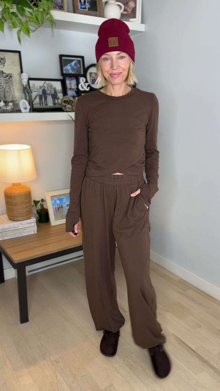 Mari Stretch Cotton Long Sleeve Crossover Set- MOCHA
