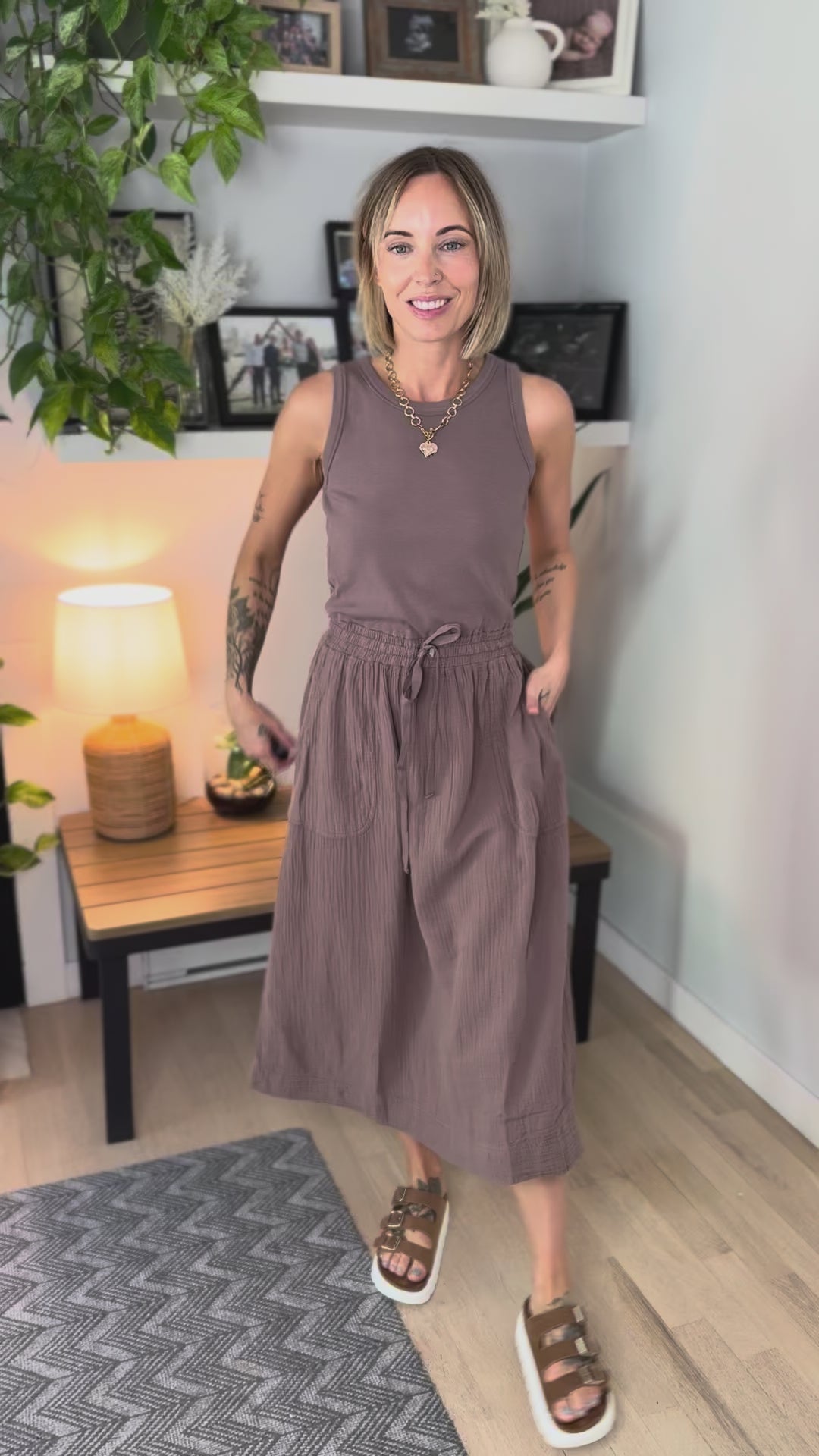 Ocean Bloom Cotton Tank Dress- CHOCO