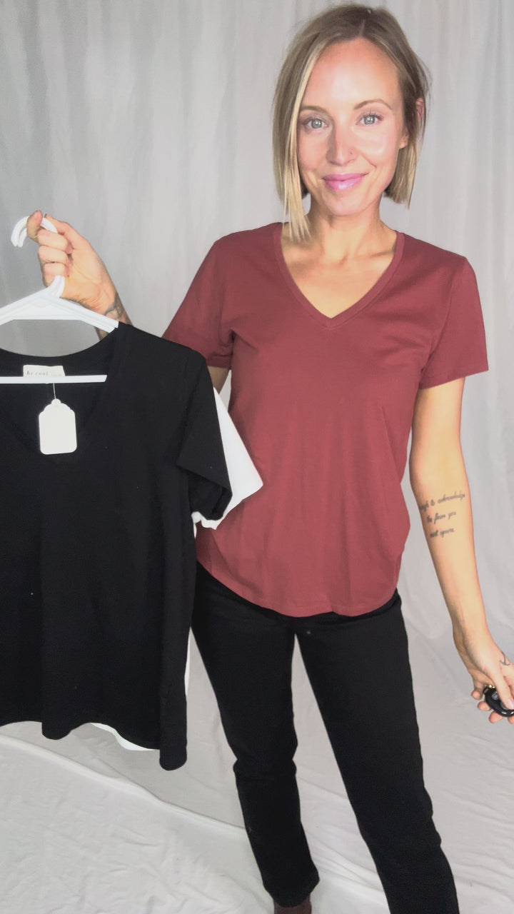 Eleni Cotton Jersey V-Neck T- Shirt- CHOCO