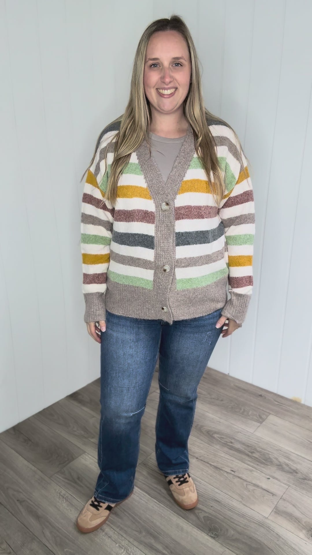 Winter Haven Button Down Cardigan- MULTI STRIPE