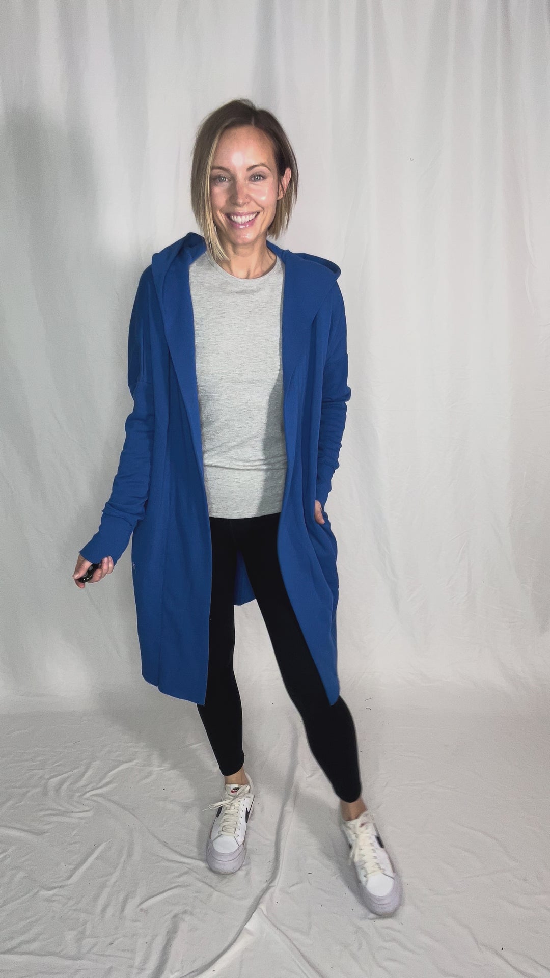 MONO B Whistler Longline Hoodie Cardigan- DEEP INDIGO