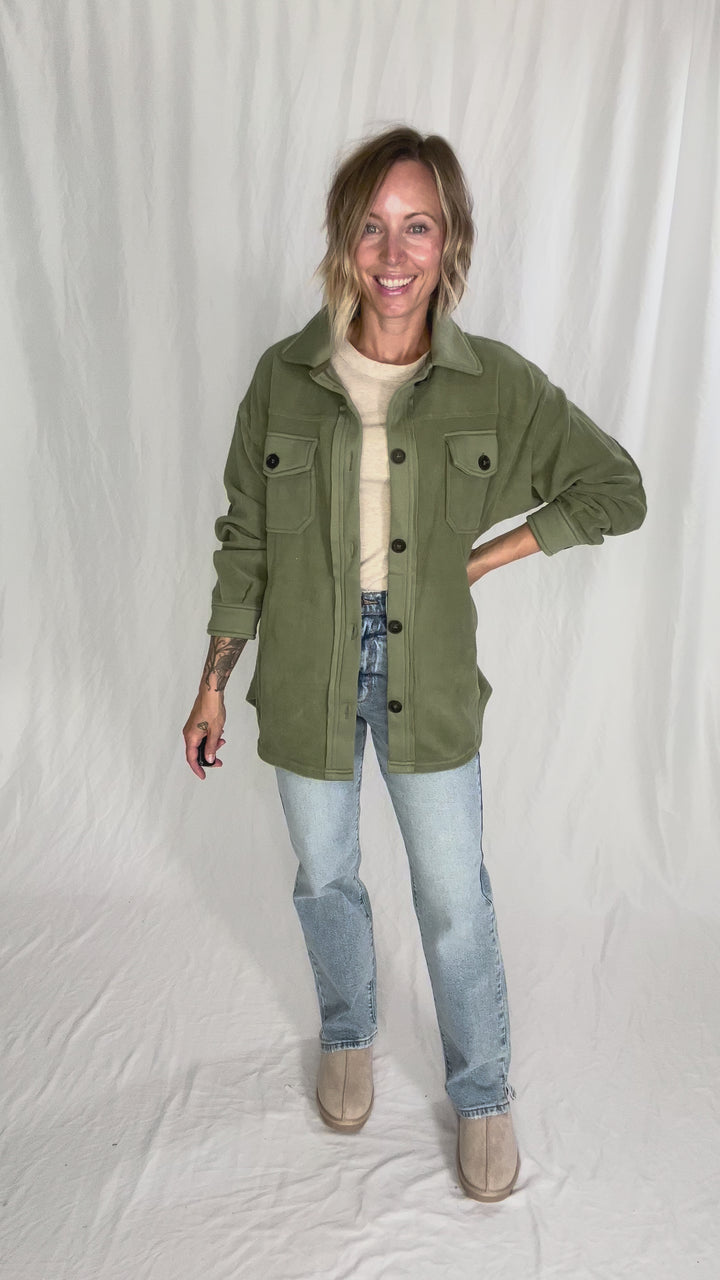 Jake Oversized Fleece Shacket- LIGHT OLIVE