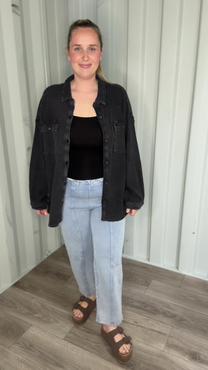 Ivy Waffle Shacket- BLACK